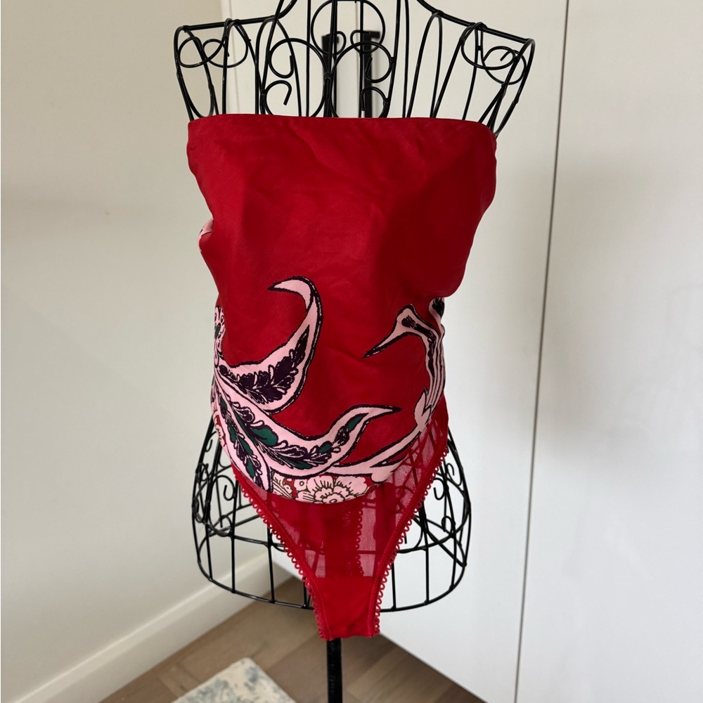 Free People Red Lace Bandeau Top